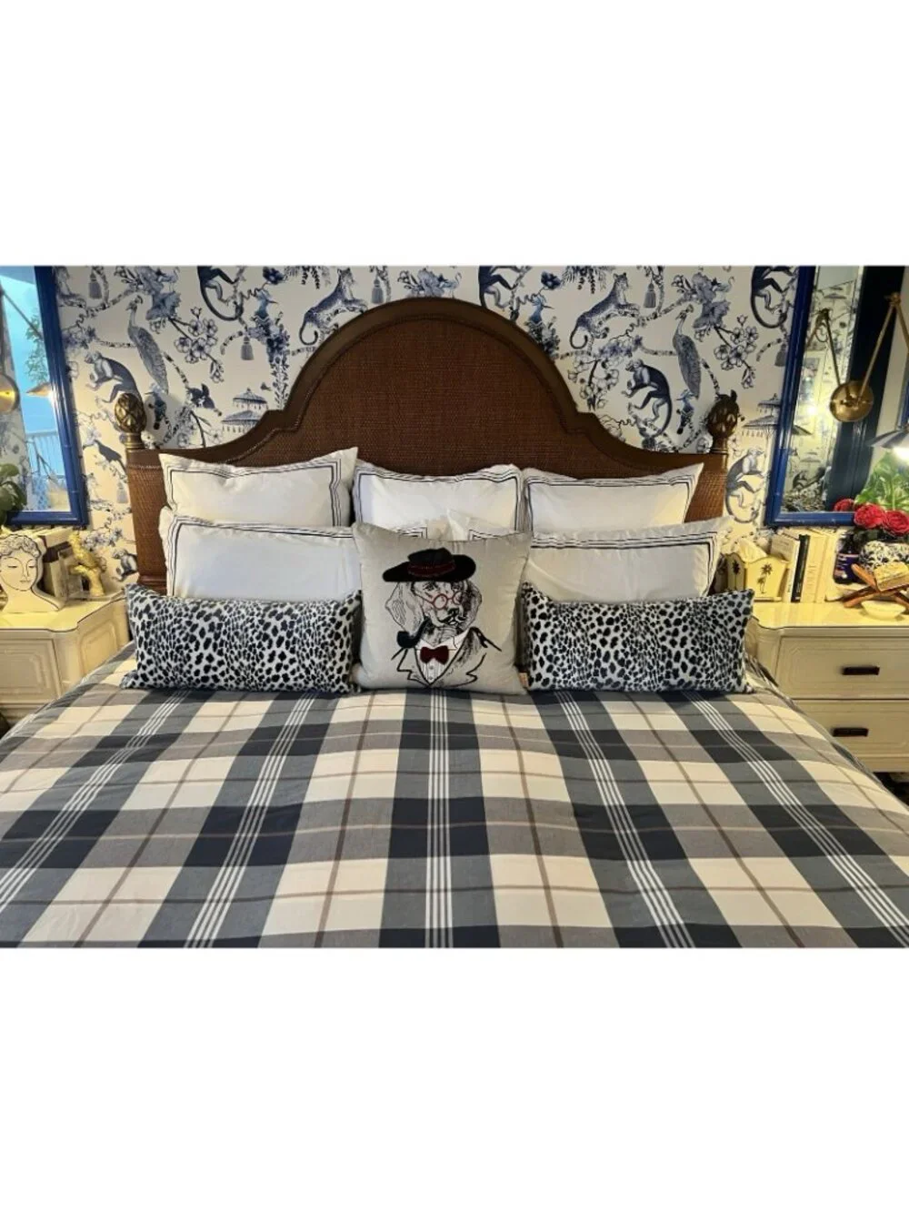 Plaid Duvet Cover Full/Queen BLUE Tan Cream 83